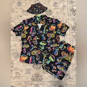 Colorful Mushroom Print Shirt and Shorts Set